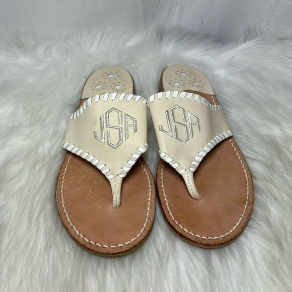 Jack Rogers Cream Leather Thong USA Sandals Sz 9 - Picture 2 of 6